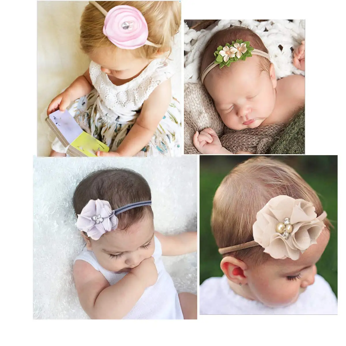 Nishine 3 шт./лот Детские нейлоновые повязки на голову бутик нейлоновые ободки для волос с бантиками с ручной вышивкой бисером цветок для новорожденных младенцев