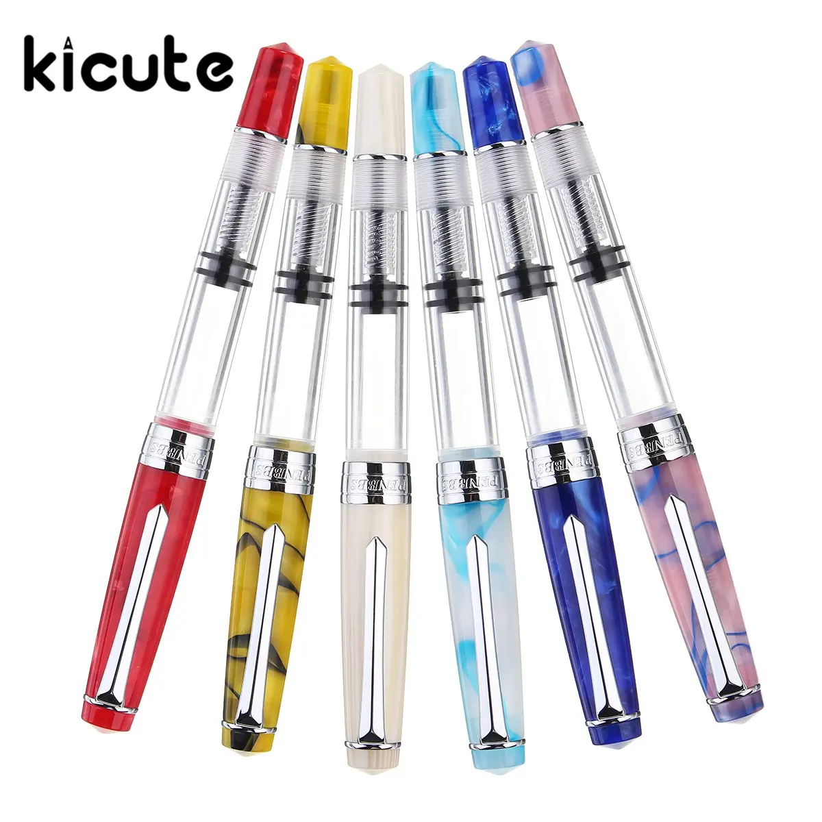 

Kicute 1 pcs 0.5mm Fine Nib Transparent Piston Fountain Pen Smooth Writing Office School Stationery Supplies Gifts for Students