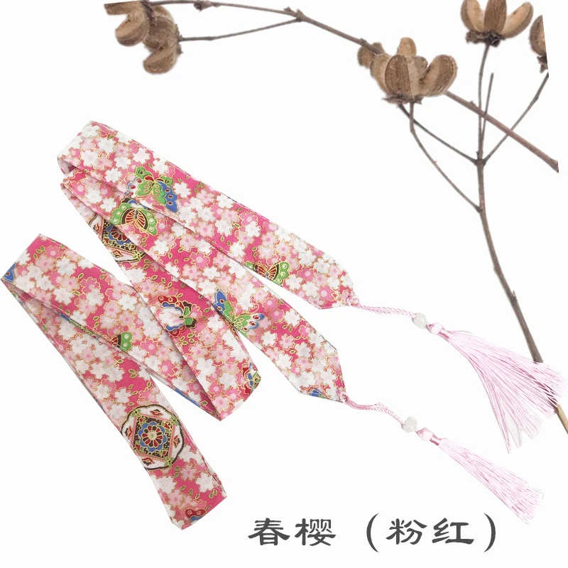 [Купить 2 отправить 1] Японский принт связать cos с кисточкой hanfu palaeowind ремни аксессуары для волос - Цвет: pink