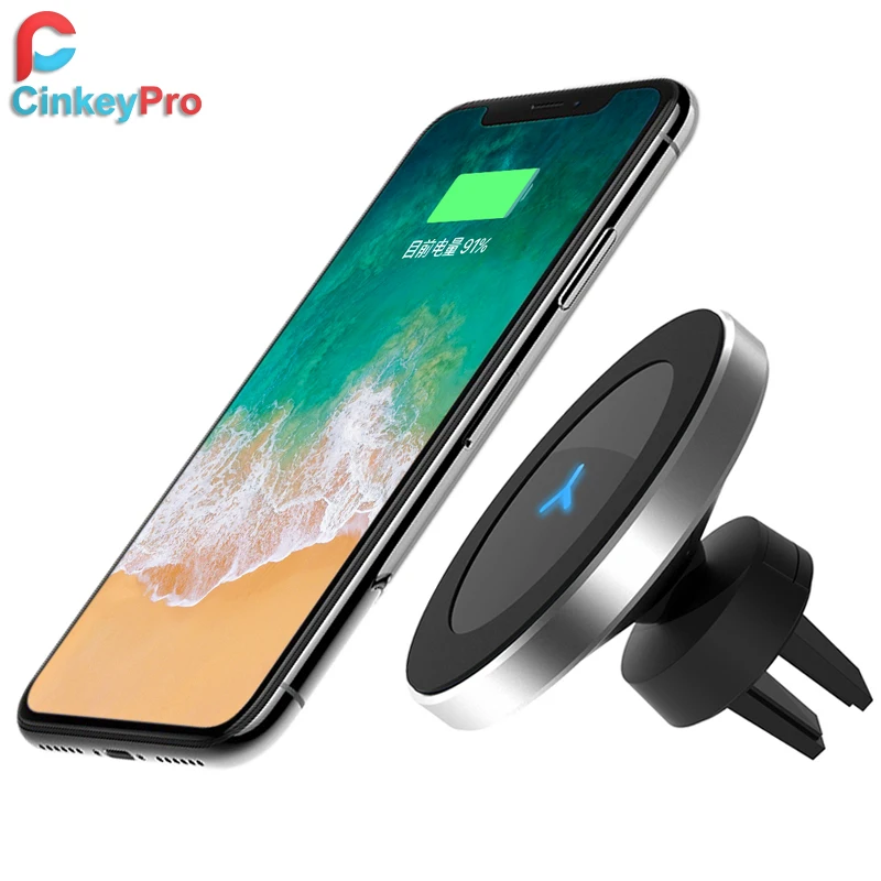 CinkeyPro تشى اللاسلكية شاحن سيارة المغناطيسي الهاتف سيارة حامل حامل ل فون 6 8 X سامسونج غالاكسي S8 S6 S7 حافة زائد 5 فولت/1A