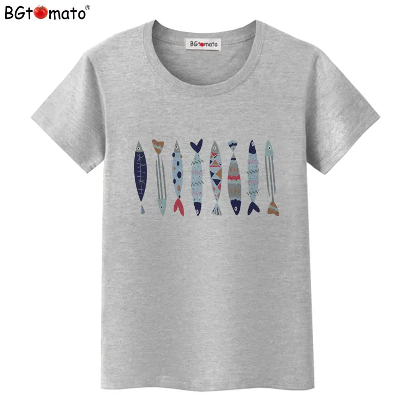 

BGtomato T shirt Beautiful fish art work t-shirt women Super cool summer top tees Brand new harajuku t-shirt female