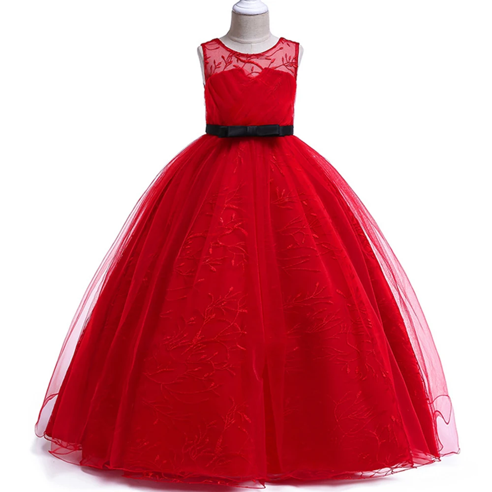 

2019 New Hot Girl Sleeveless Tulle Long Ball Gown Wedding Princess Dresses Girls Grey Birthday Party Lace Summer Clothing BW180