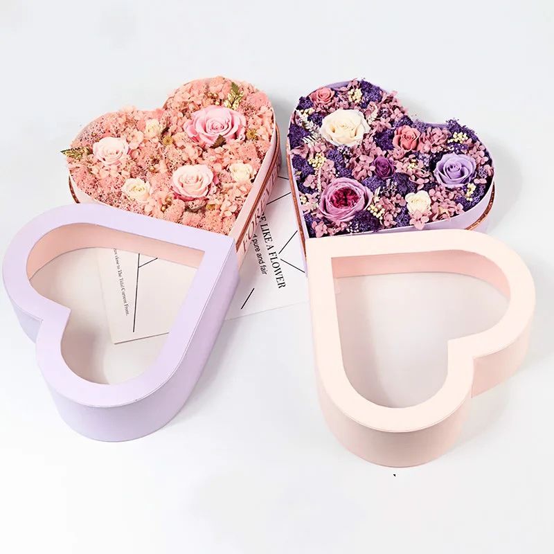 

Heart Shaped Flower Rose Paper Boxes With Lid Valentine's Day Bouquet Florist Gift Packaging Box Wedding Party DIY Decoration