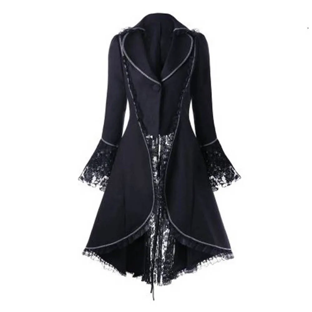 Черное готическое платье куртка с накидкой винтажное платье с кружевным воротником и расклешенными рукавами платье на Хэллоуин таинственное платье вампира