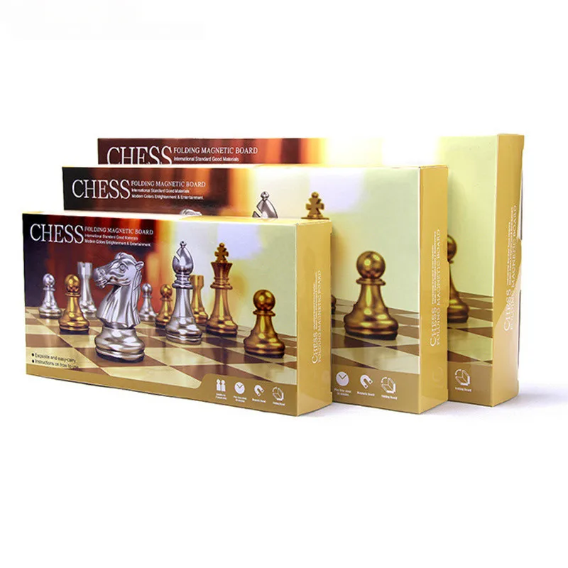 Chess Game Silver Gold Pieces Folding Magnetic Foldable Board Contemporary Set 