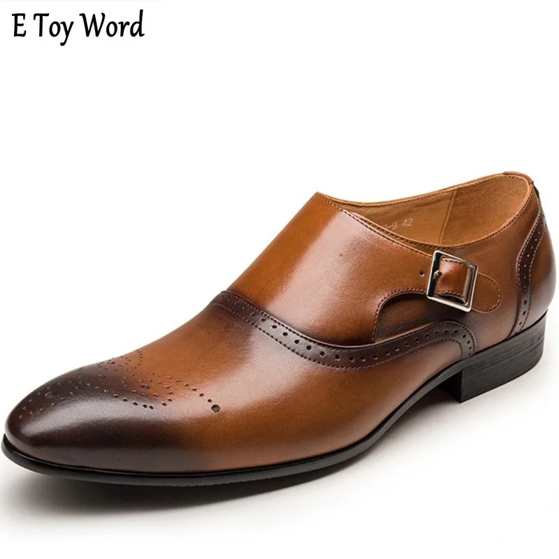 Koop Drop Verzending Mannen Jurk Schoenen Vintage Brogue Oxford Schoenen Mode Lederen Dubbele Monnik Gesp Schoenen Bruiloft Formele