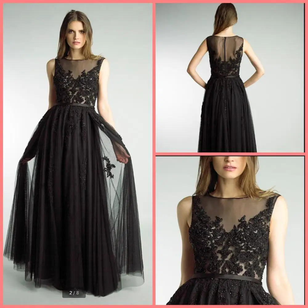 ^*Best Offers Black Lace Tull A-line Long Prom Dress 2019 Sleeveless Illusion Back sexy lace appliques beaded elegant prom gowns best selling ^*Best Offers Black Lace Tull A-line Long Prom Dress 2019 Sleeveless Illusion Back sexy lace appliques beaded elegant prom gowns best selling