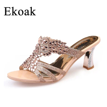 

Ekoak New Summer Party Shoes Fashion Women Sandals Ladies Sexy Crystal High Heels Shoes Woman Open Toe Girls Slides