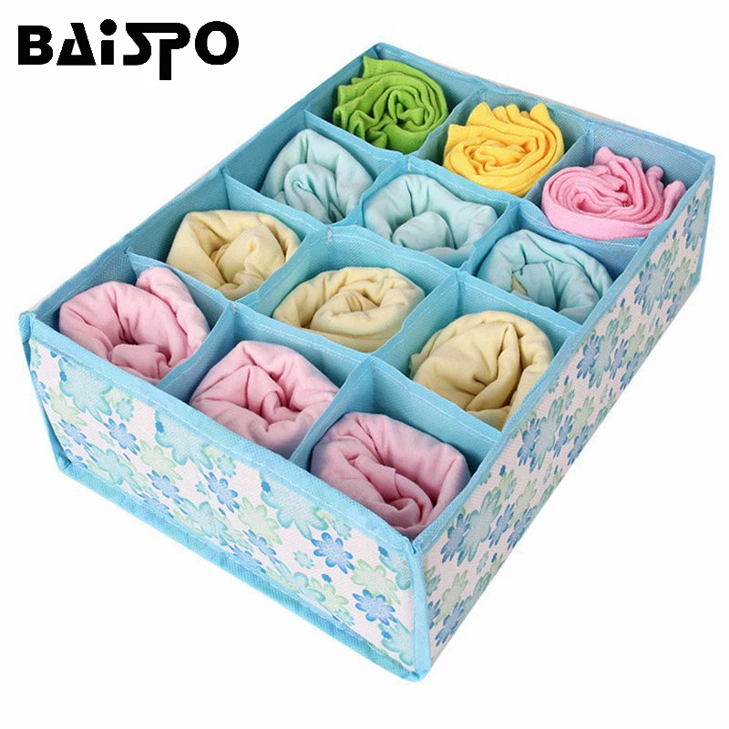 

BAISPO Bra Underwear Organizer Foldable Home Storage Boxs Print Non-woven Wardrobe Drawer Box For Scarfs Socks Desktop Storage
