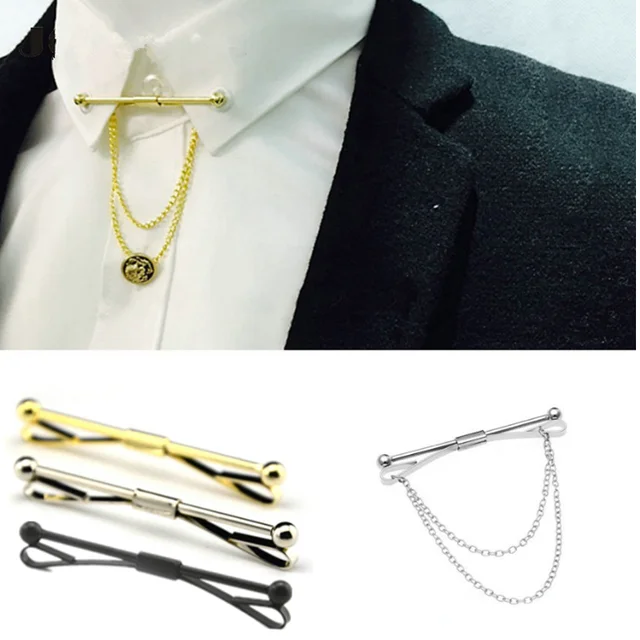 3 color silver / black / gold New Collar Pin Tie Clips Men Metal Silver