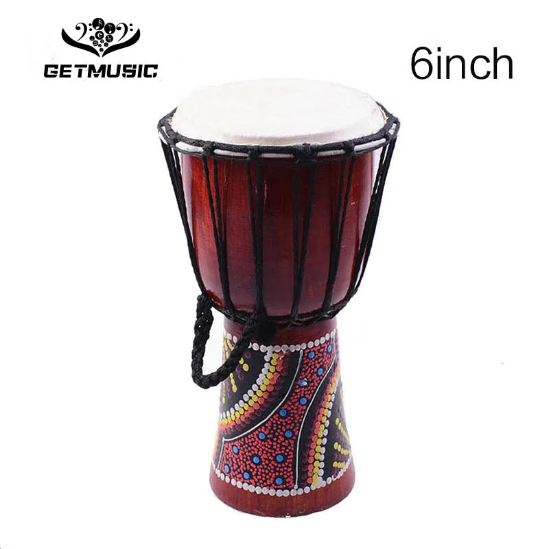 

Djembe Drummer Percussion 6 inch Classic Painting Wooden African Style Hand Drum For Sale membranophone with pattern