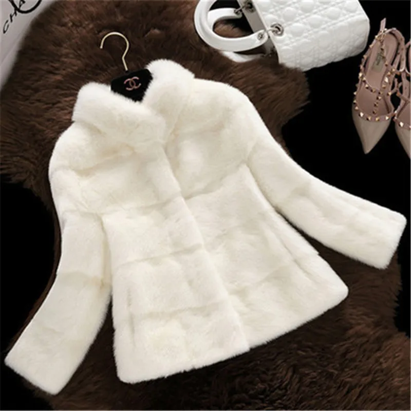 

2019 Autumn Winter Wave Cut Stand Collar Natural Rabbit Fur Jackets Women 9/10 Sleeve Faux fur Fur Coats Outerwear Plus SizeW39