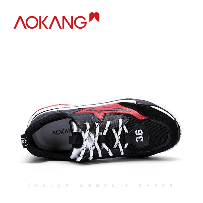 Женская Повседневная обувь AOKANG кроссовки на платформе со шнуровкой и вышивкой