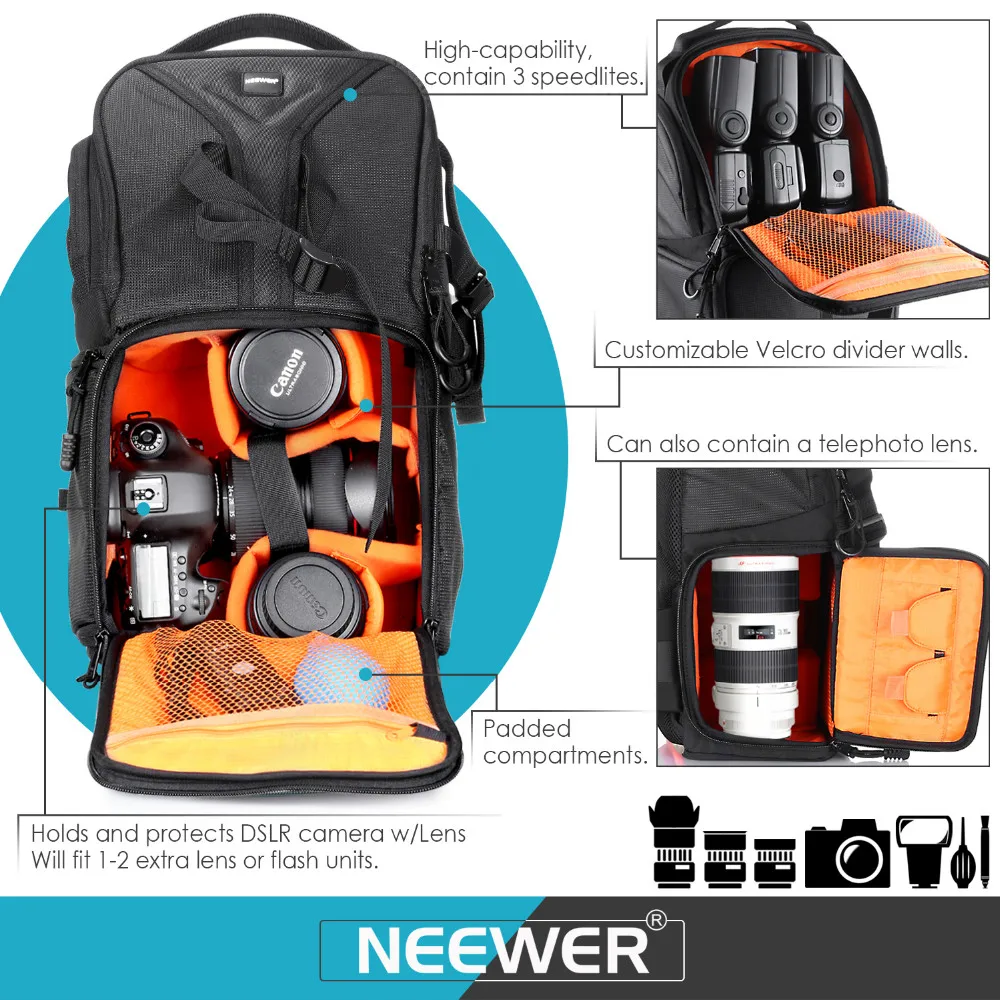 TOPTOO Sacoche pour Appareil Photo DSLR /étanche Sac /à Dos 13 x 10,4 x 4,9 Pouces pour appareils DSLR Cam/éras sans Miroir