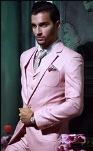 Custom Made Handsome Pink Groom Tuxedos 3 Pieces Best Man Groomsman Men Wedding Prom Suits Man Blazer ( jacket+Pants+vest+tie)