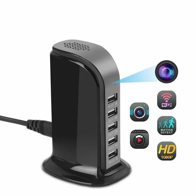 

Wireless Charger Camera 1080P with 5-port Plug USB Charger Camera for Real-time Monitoring of Home and Mobile Phone Charging