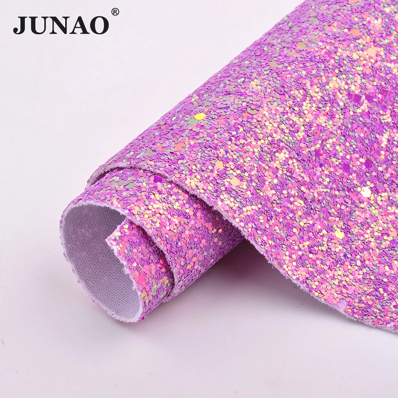 JUNAO 20*34cm 다채로운 반짝이 장식 조각 합성 가죽 가짜 인공 가죽 패브릭 Paillettes 패브릭 시트 DIY 공예