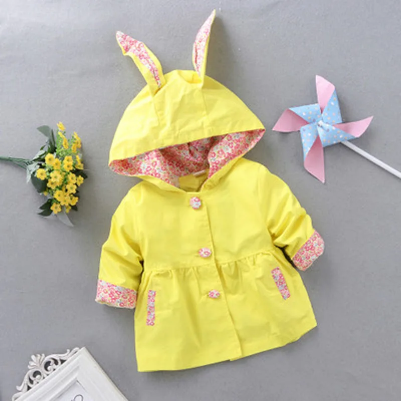 GEMTOT/Детская куртка, Новинка осени года, куртка ярких цветов для девочек, детская ветровка с капюшоном и милыми заячьими ушками - Цвет: Цвет: желтый