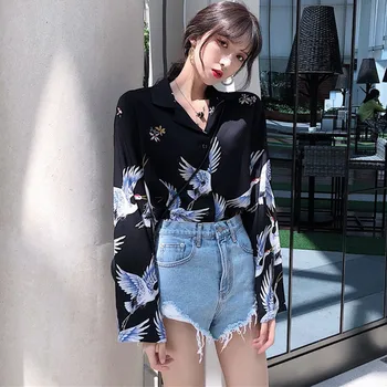 

Women Blouse Tops Bird Embroidered White V Neck Long sleeve Blouse Shirts Turn Down Collar Summer New Fashion Office Female Top