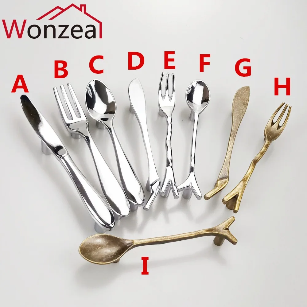 

Hole CC 74mm/75mm/76mm Chrome Creative Spoon Knife Fork Kitchen Cabinet pulls Closet Drawer Door Handle Wardrobe Closet Knobs