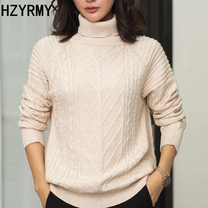 Hzyrmy Femelle Chandails Col Femmes Grande Nouvelle Chaud Coffee Lâche De dark Cachemire Automne Beige Haut kaki Chandail Pull Qualité Pur Taille Hiver Épais rqrx4pgnw