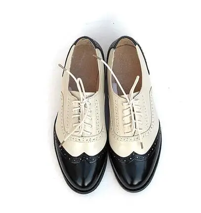 Винтажные Туфли-оксфорды из натуральной кожи в британском стиле; женская повседневная обувь на плоской подошве со шнуровкой в стиле ретро; женские туфли разных цветов; большие размеры - Цвет: 3