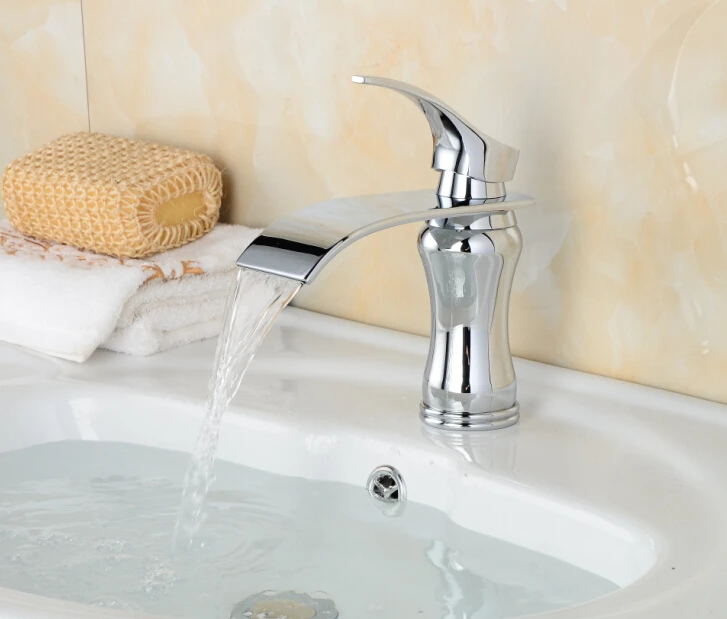 

Waterfall Deck Mounted Bathroom Basin Faucet Vessel Sink Mixer Tap Sharp Handle