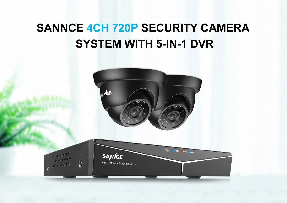 SANNCE 4CH 720P CCTV DVR 1200TVL наружная ИК Ночная система камер домашней безопасности 4CH 720P CCTV комплект видеонаблюдения черный цвет