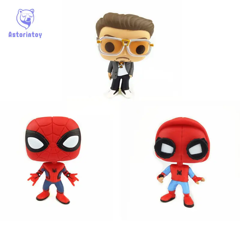 

NEW 10cm Spider-Man Homecoming TONY STARK action figure Bobble Head Q Edition no box for Car Decoration