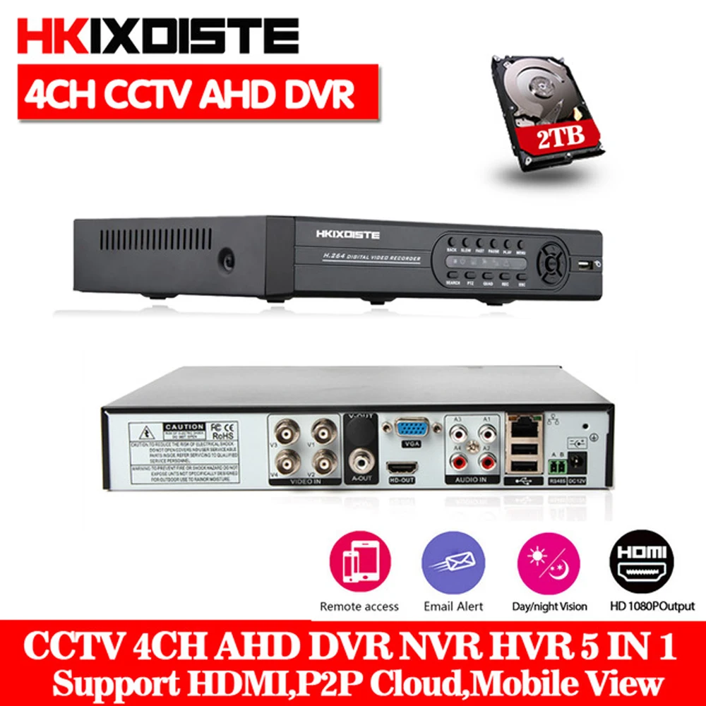 HKIXDISTE домашняя система видеонаблюдения AHD DVR 4CH HD 1080P видео рекордер H.264 CCTV камера 8