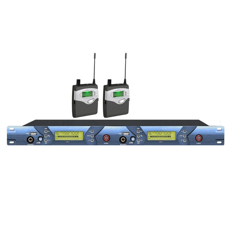

Double channel In Ear Monitor Wireless System, Twin transmitter Monitoring Professional for Stage Performance With USB Port