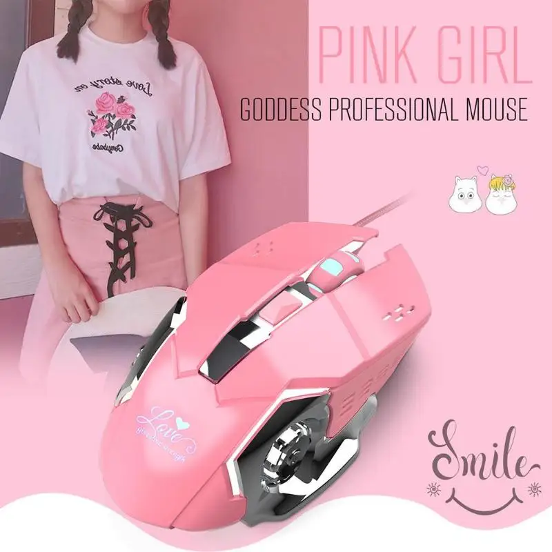 Проводная игровая мышь USB 3200 dpi, 6 кнопок, геймерская мышь, розовые мыши, специально для девушек-геймеров, для ПК, компьютерных игр