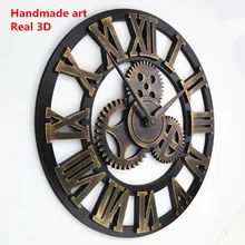 3D Creative Handmade Oversized retro rustic decorative luxury art big gear wooden vintage large wall clock on the wall for gift