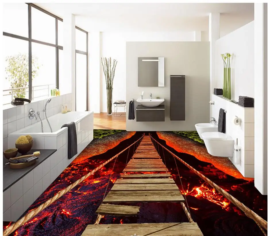 Floor wallpaper murals wall fire PVC waterproof floor Custom Photo self