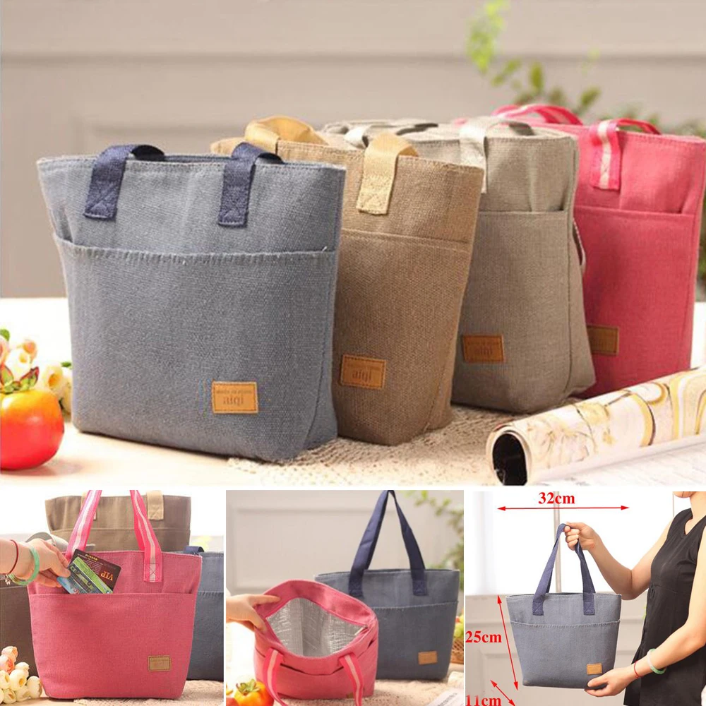 Thermal Lunch Bag Food Kitchen Organizer Cotton Linen Cloth Handy...