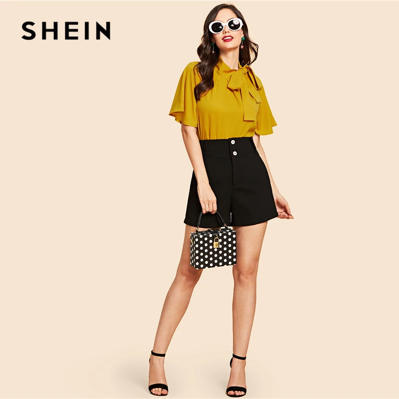 SHEIN Яркий Топ С Бантом И Рукавами Флаттерами Нарядная Офисная Блузка|Блузки| |