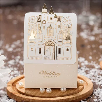 

100pcs Romantic Castle Favors Gifts Wedding Decoration Laser Cut Elegant White Luxury Party Wedding Candy Box Free Ship