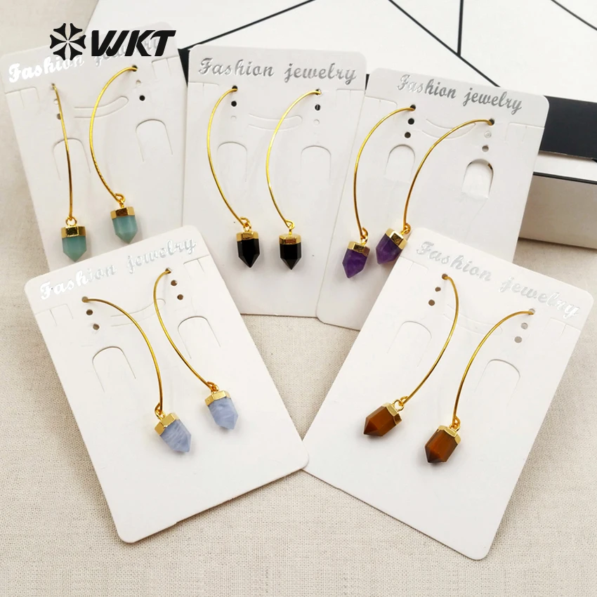 

WT-E411 Romantic high quality natrual stone pendant six side columnar shape dangle earrings unique design earrings for women