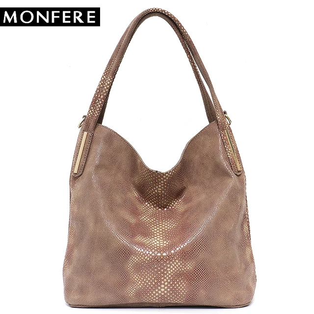 Monfere Brand Women Genuine Leather Hobo Handbags Female Classic Monfere Brand Women Genuine Leather Hobo Handbags Female Classic Serpentine Prints Pattern Tote Bags Las Snake