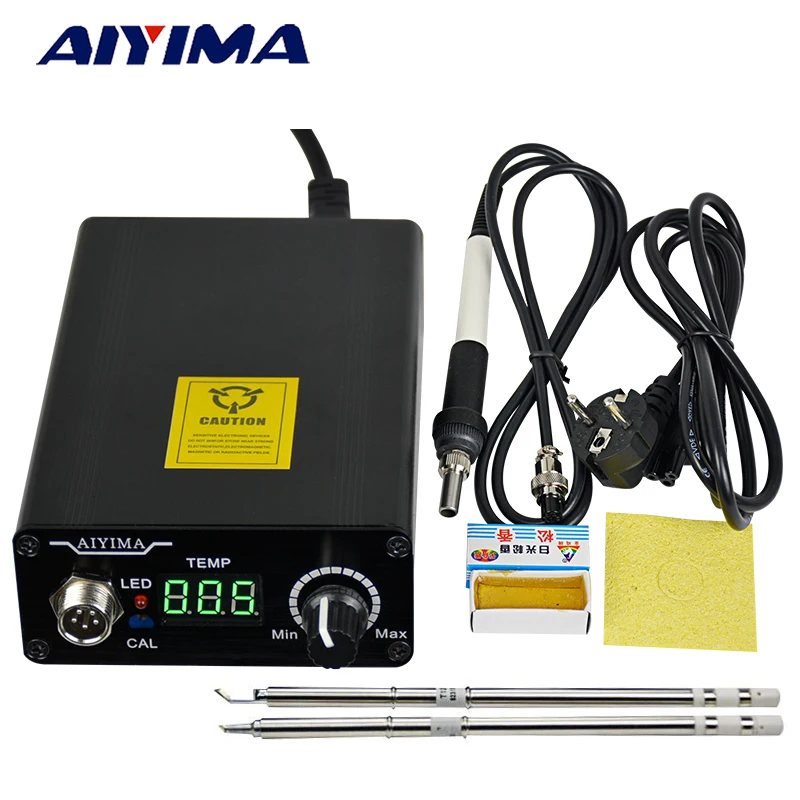 Pаспродажа AIYIMA 110V 220V T12 цифровая паяльная станция с регулятором температуры, штепсельная вилка европейского стандарта + ручка T12 + Наконечники для T12 BCM2 ...
