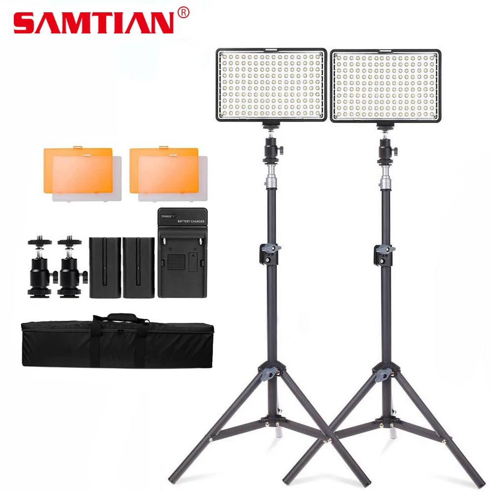 

SAMTIAN TL-160S 2 Kit LED Video Light for Photography Video Studio Light With Tripod Dimmable 3200K/5600K Led Photo Lamp