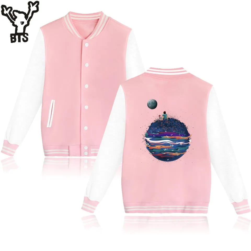 

KPOP Space Baseball Jacket Girls New Fashion Baseball Jacket Women Long Brand Pink O-Neck College Baseball Jacket Woman XXS XS