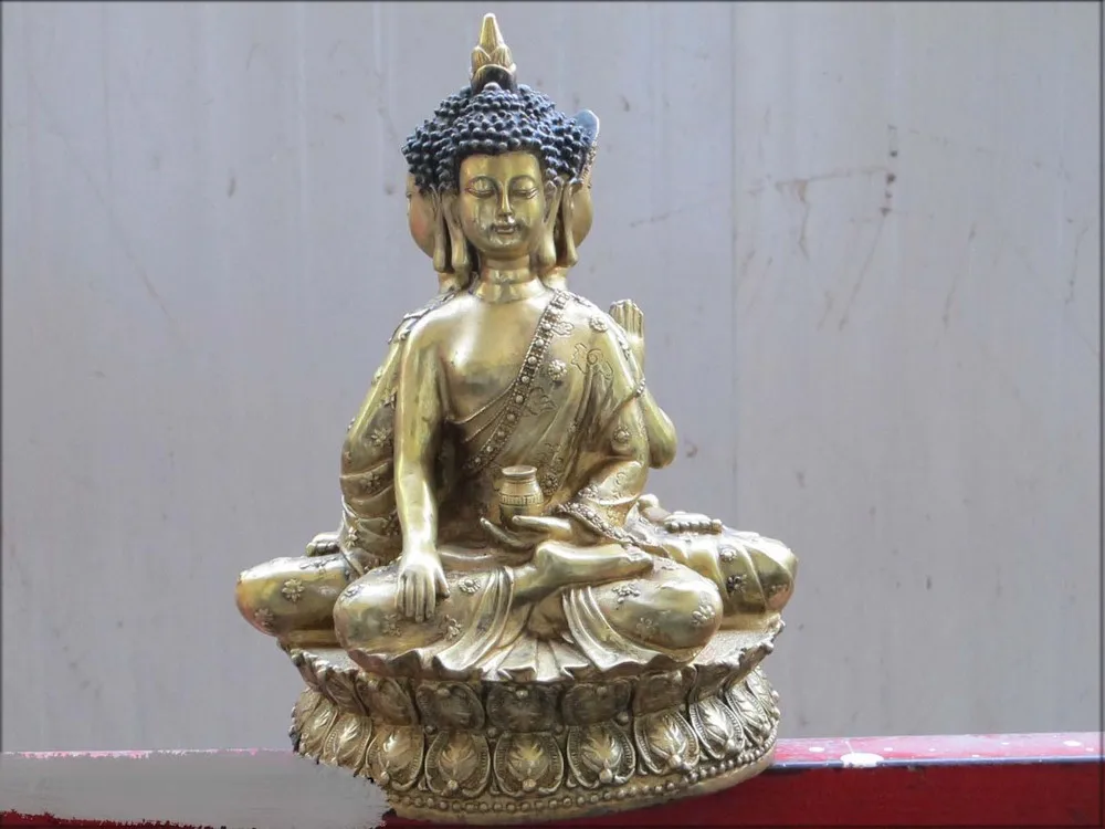 

15"Thailand Tibet Bronze Gild lotus Three Face Buddha and 3 body Shakjamuni ST