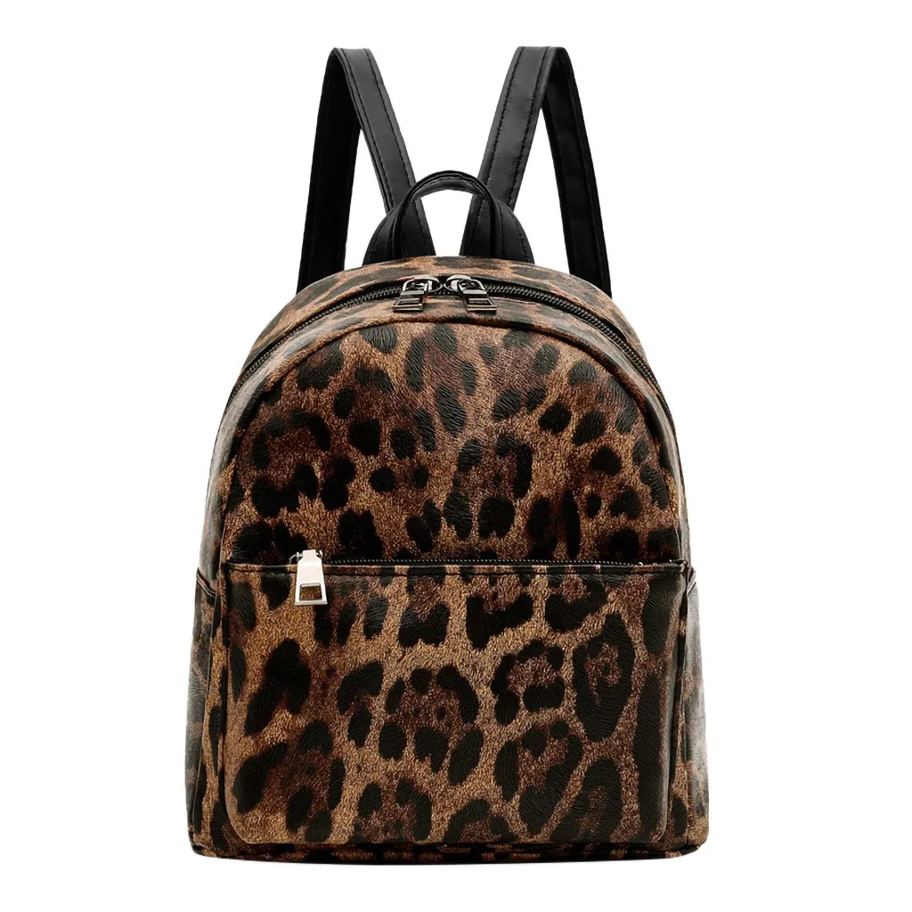High Quality Leather Leopard Backpack Women School Rucksack College Style Double Shoulder Bags Satchel Backpacks JUNE18