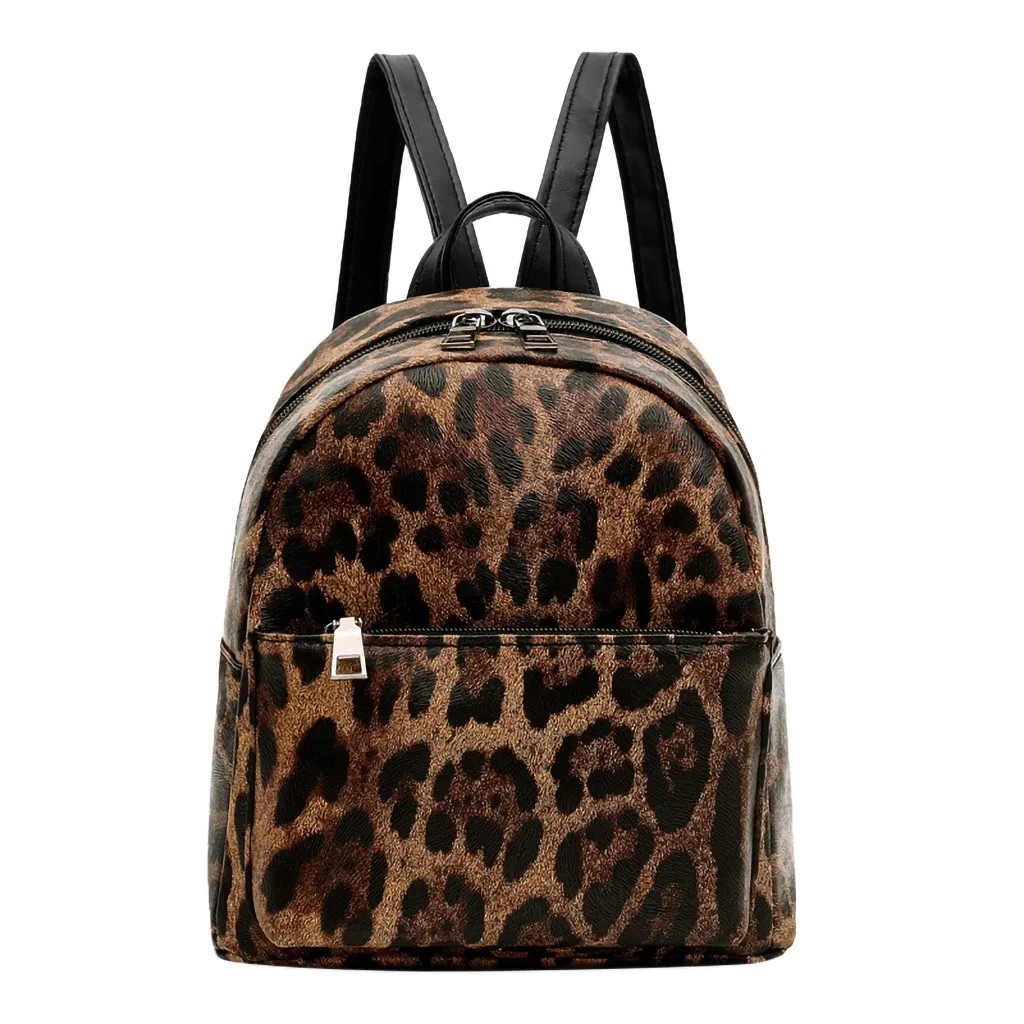 

High Quality Leather Leopard Backpack Women School Rucksack College Style Double Shoulder Bags Satchel Backpacks JUNE18