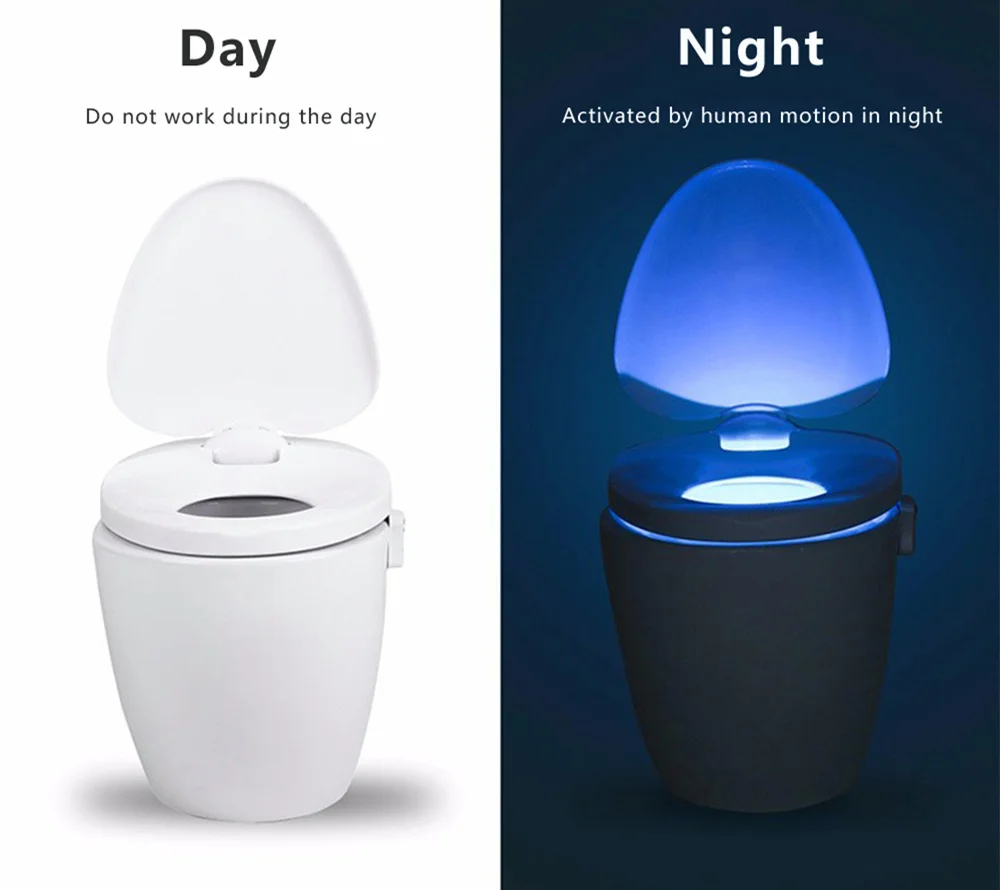 Smart Bathroom Toilet Seat Light Nightlight LED Body Motion Activated On/Off Sensor Lamp Toilet Lamp Night Lights 8 Colors