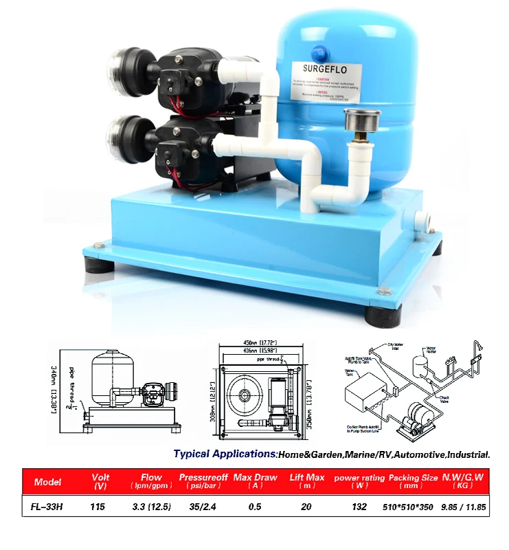 Water Booster System w/ Pump and Tank 35PSI 12.5LPM 115Vwater booster