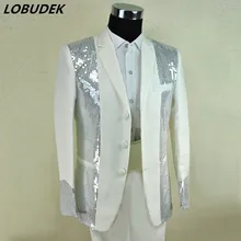 Мужской костюм мода мужская одежда Сияющие Блестки белые костюмы для ночного клуба Пром Стадия певец танцор звезда хора этап наряд