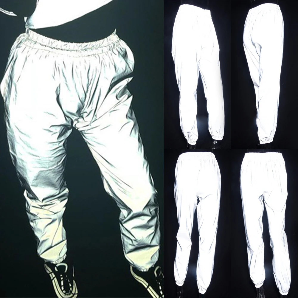 Осенние новые ночные Светоотражающие брюки-карго Женские однотонные повседневные свободные штаны уличная джоггеры брюки в стиле хип-хоп комплект