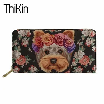 

Thikin Long Purse Women Cartoon Puppy Yorkie Print Wallets Ladies Coin Change Pocket for Females Fashion Card Holders Money Bag